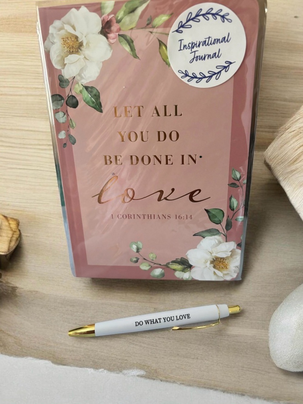 Inspirational Floral Journal - Pink & Gold Love Cover with Pen